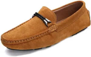 New Men's Loafers Suede Vamp Round Toe Driving Moccasins Shoes Comfortable Flexible Flat Heel Outdoor Slip On