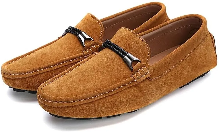 New Men's Loafers Suede Vamp Round Toe Driving Moccasins Shoes Comfortable Flexible Flat Heel Outdoor Slip On