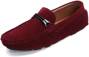 New Men's Loafers Suede Vamp Round Toe Driving Moccasins Shoes Comfortable Flexible Flat Heel Outdoor Slip On