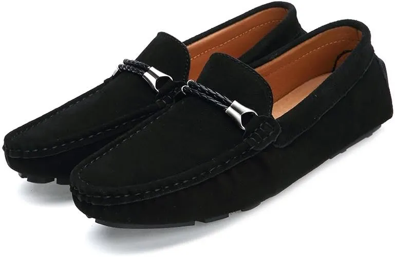 New Men's Loafers Suede Vamp Round Toe Driving Moccasins Shoes Comfortable Flexible Flat Heel Outdoor Slip On
