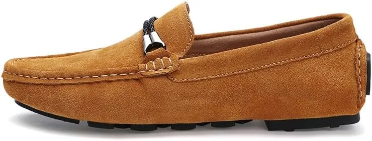 New Men's Loafers Suede Vamp Round Toe Driving Moccasins Shoes Comfortable Flexible Flat Heel Outdoor Slip On