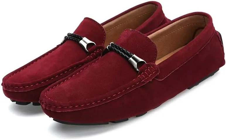 New Men's Loafers Suede Vamp Round Toe Driving Moccasins Shoes Comfortable Flexible Flat Heel Outdoor Slip On
