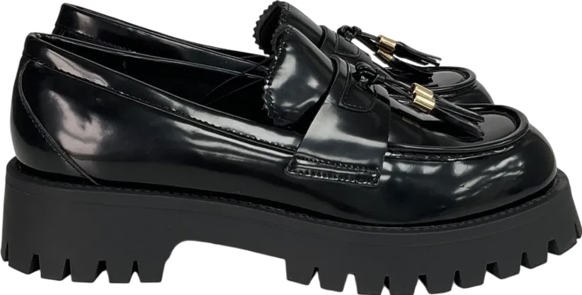 Next Black Patent Chunky Tassel Loafers UK 8 EU 41 