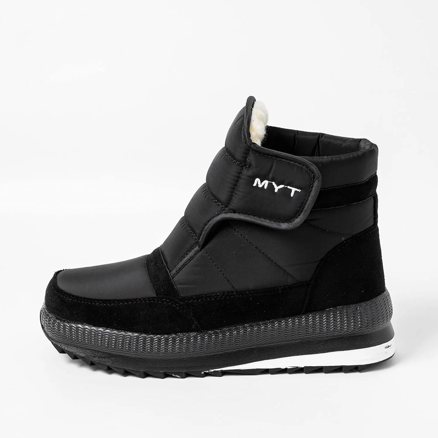 oiangi Snow Boots for Women Waterproof Fashion Round Toe Quiltied Thick Fluff Warm Flat Casual Ankle Boots Winter Solid Outdoor Non-slip Platform Shoes