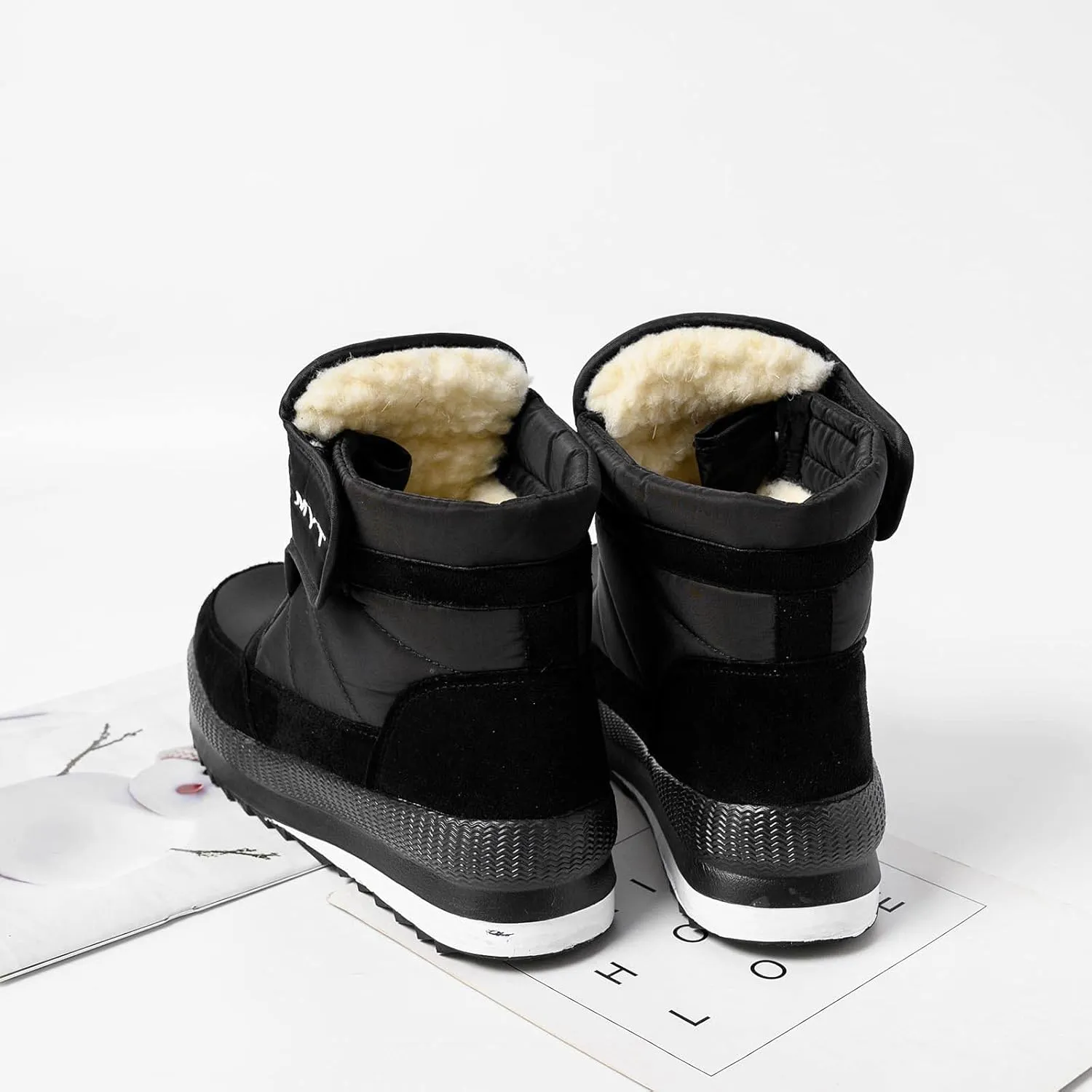 oiangi Snow Boots for Women Waterproof Fashion Round Toe Quiltied Thick Fluff Warm Flat Casual Ankle Boots Winter Solid Outdoor Non-slip Platform Shoes