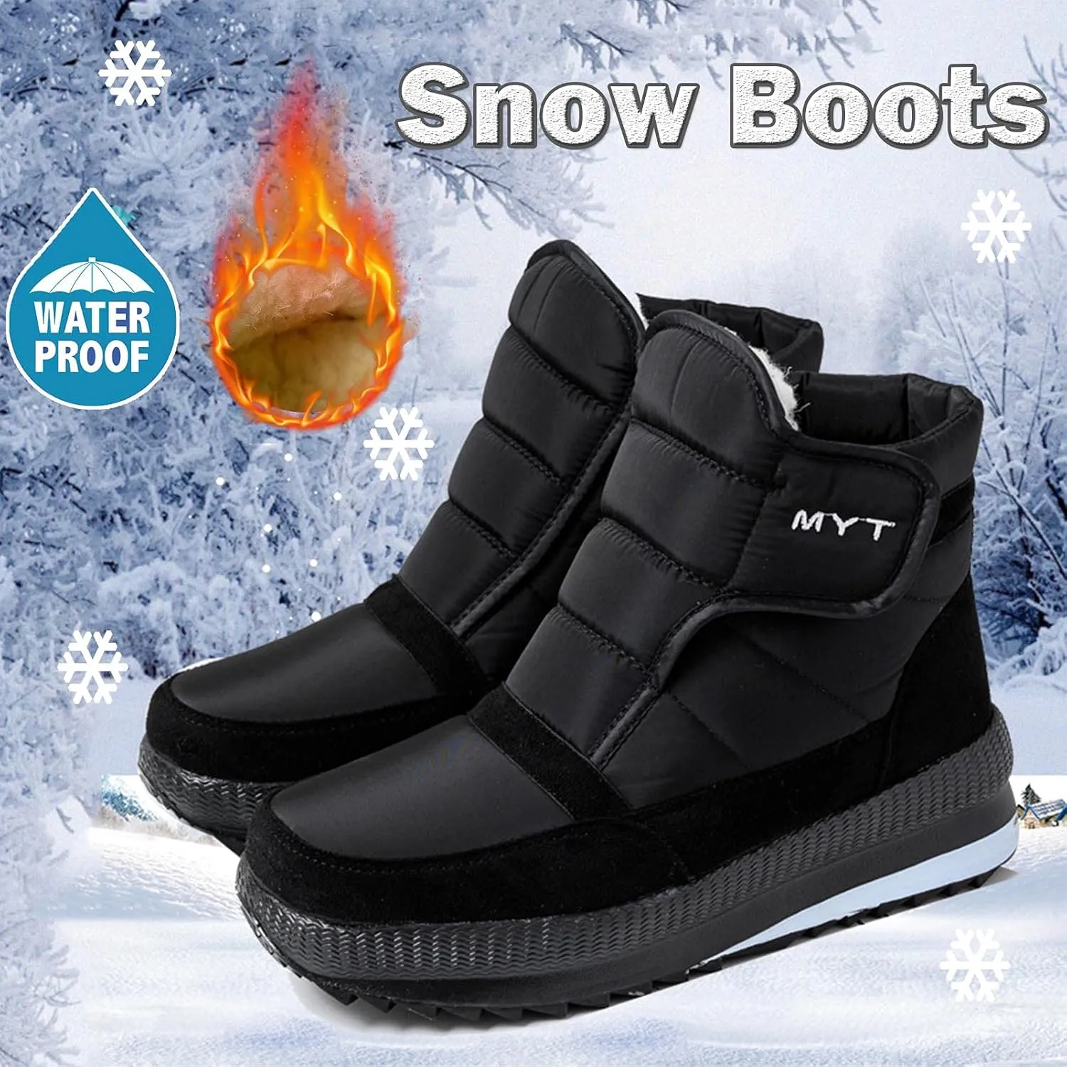 oiangi Snow Boots for Women Waterproof Fashion Round Toe Quiltied Thick Fluff Warm Flat Casual Ankle Boots Winter Solid Outdoor Non-slip Platform Shoes