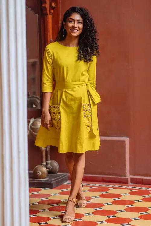 Okhai 'Sunflower' Pure Cotton Mirror Work Dress