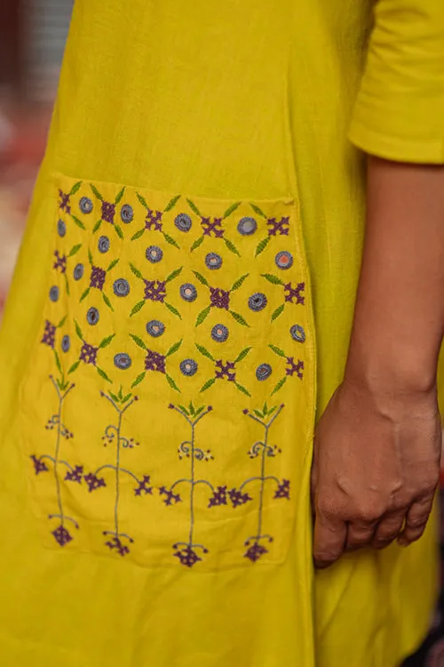 Okhai 'Sunflower' Pure Cotton Mirror Work Dress
