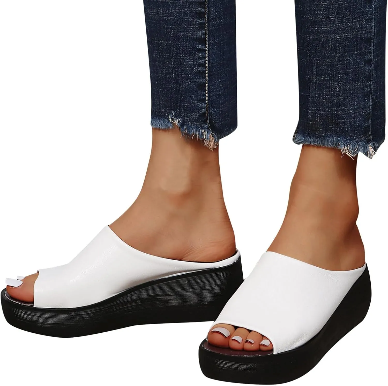 Orthopedic Sandals for Women Comfortable Orthotic Leather Wedges Sandals Platform Heel Slip On Sandal Arch Support Slides Summer Dressy Casual Walking Slippers Beach Vacation Shoes