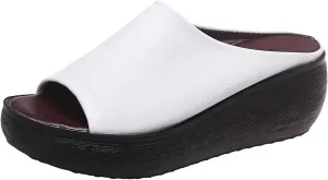 Orthopedic Sandals for Women Comfortable Orthotic Leather Wedges Sandals Platform Heel Slip On Sandal Arch Support Slides Summer Dressy Casual Walking Slippers Beach Vacation Shoes