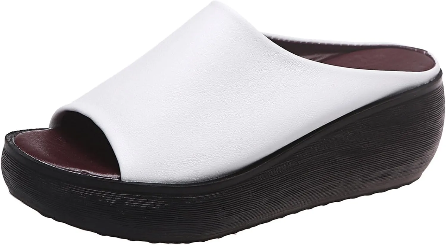 Orthopedic Sandals for Women Comfortable Orthotic Leather Wedges Sandals Platform Heel Slip On Sandal Arch Support Slides Summer Dressy Casual Walking Slippers Beach Vacation Shoes