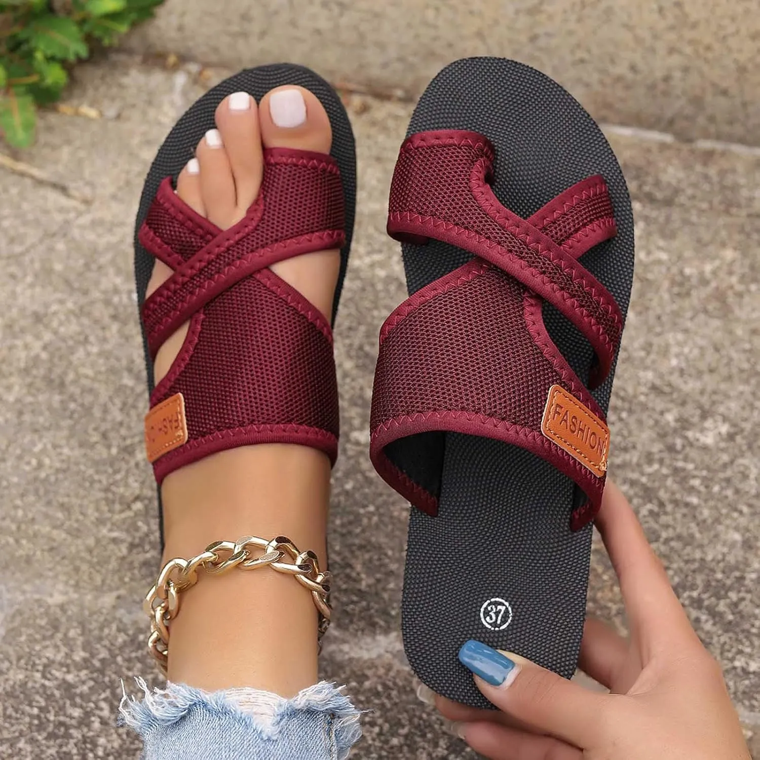 Orthopedic Sandals for Women, Women's Hollow Mesh Slide Sandal with Arch Support Comfortable Beach Womens Summer Shoes