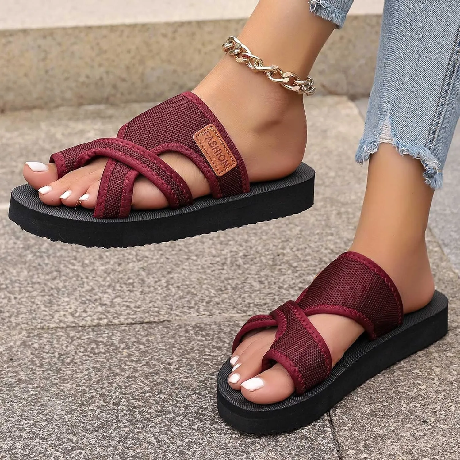 Orthopedic Sandals for Women, Women's Hollow Mesh Slide Sandal with Arch Support Comfortable Beach Womens Summer Shoes