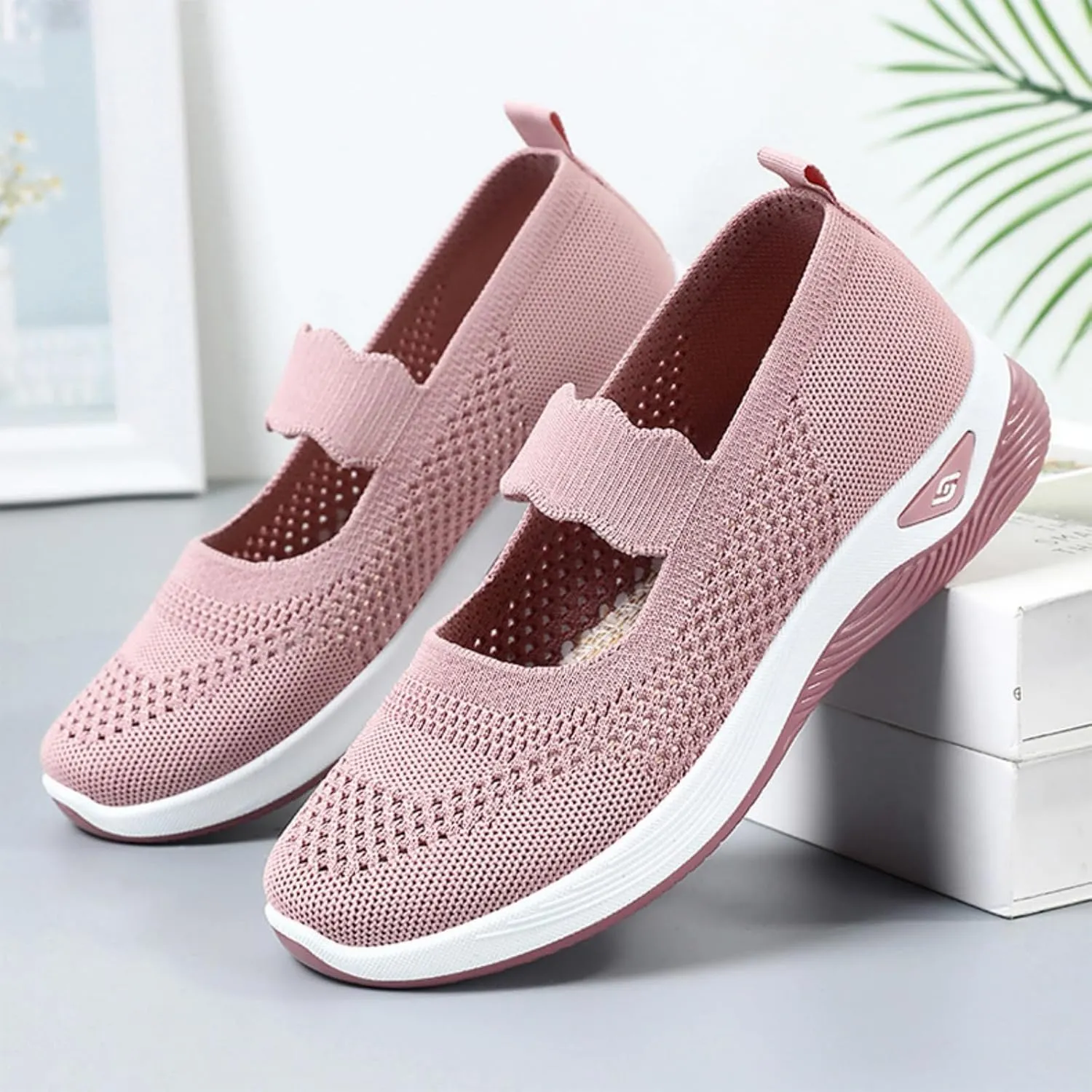 Orthopedic Shoes for Women Walking Shoes Comfortable Breathable Knit Slip On Sneakers Soft Orthopedic Slip-On Indoor Outdoor Casual Shoe Lightweight Wide Width Soft Sole Arch Support Non-Slip Shoe