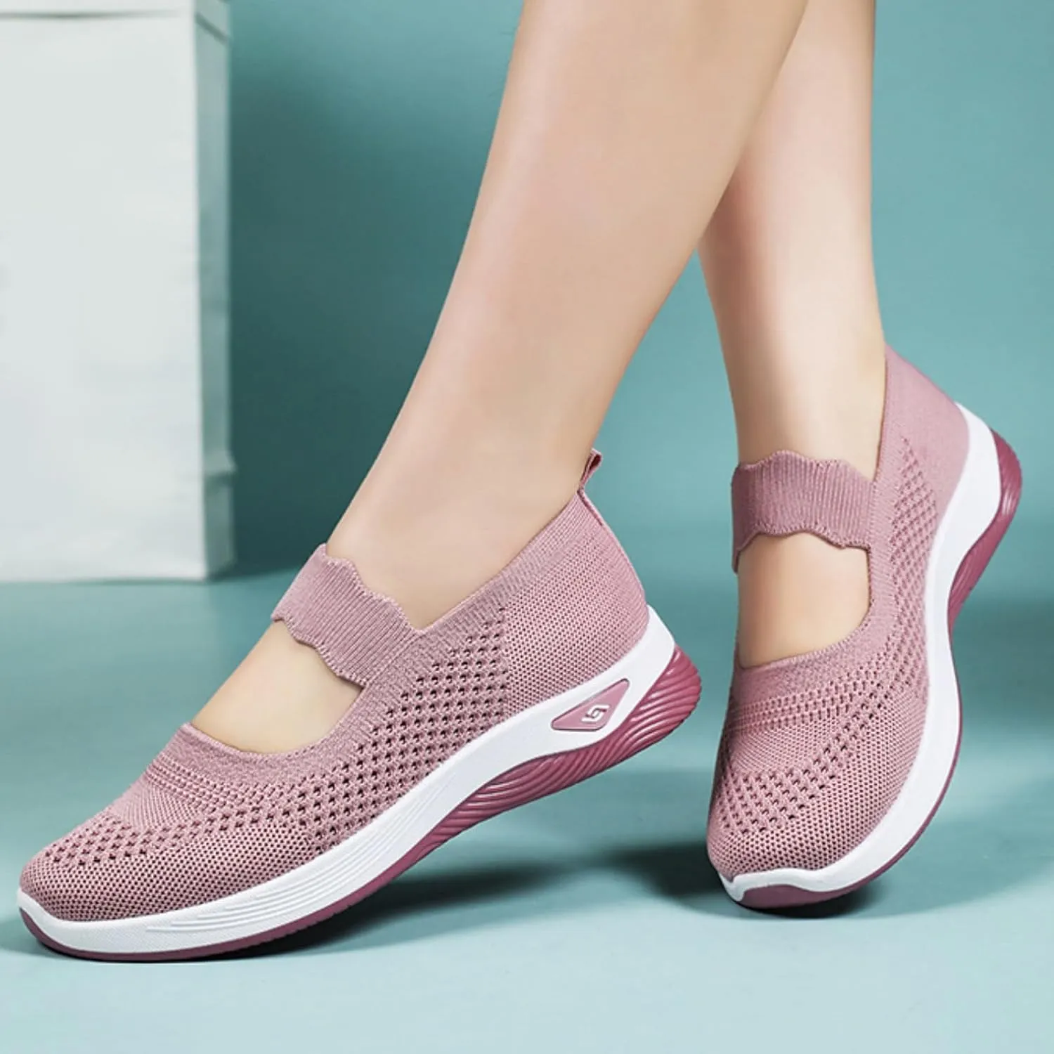 Orthopedic Shoes for Women Walking Shoes Comfortable Breathable Knit Slip On Sneakers Soft Orthopedic Slip-On Indoor Outdoor Casual Shoe Lightweight Wide Width Soft Sole Arch Support Non-Slip Shoe