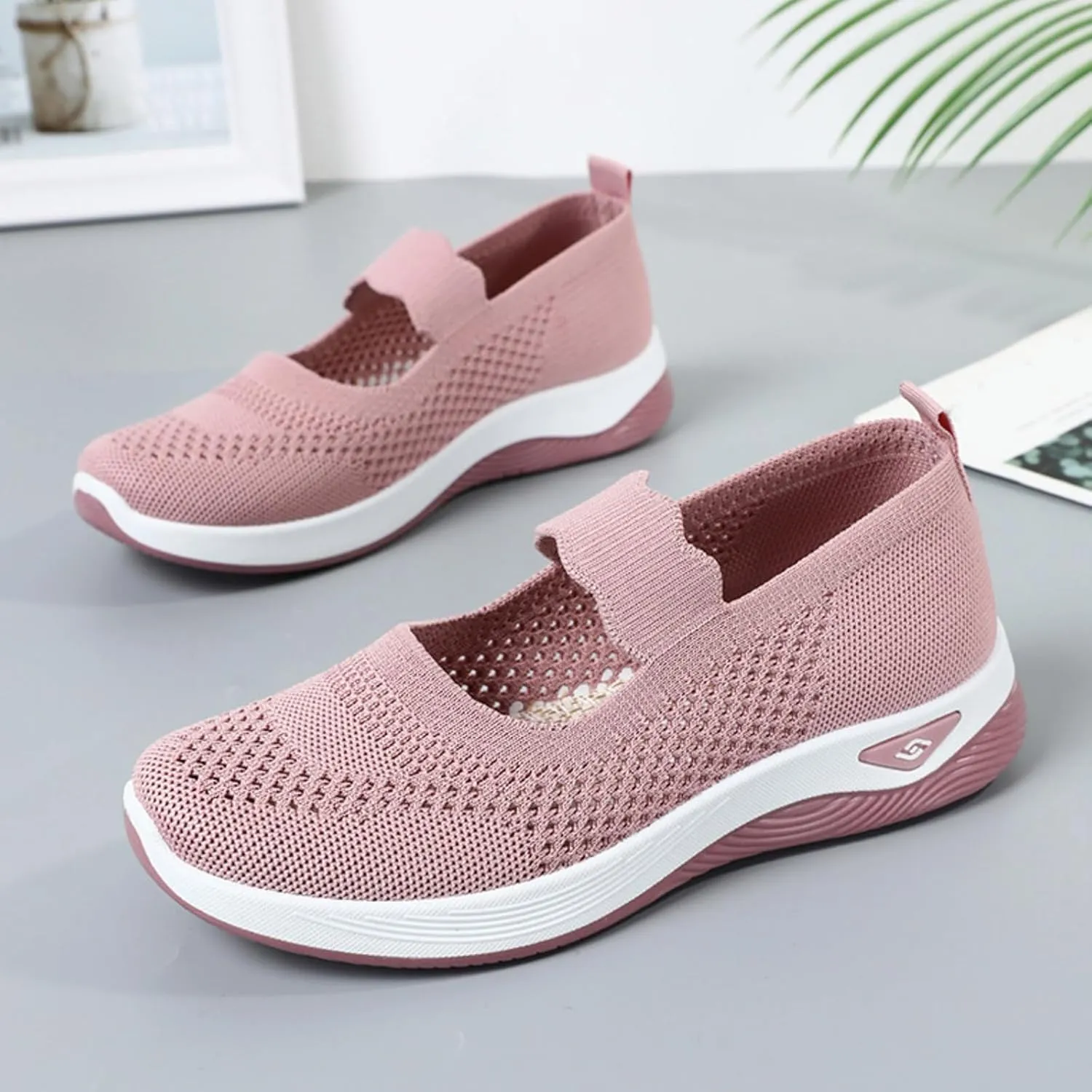 Orthopedic Shoes for Women Walking Shoes Comfortable Breathable Knit Slip On Sneakers Soft Orthopedic Slip-On Indoor Outdoor Casual Shoe Lightweight Wide Width Soft Sole Arch Support Non-Slip Shoe