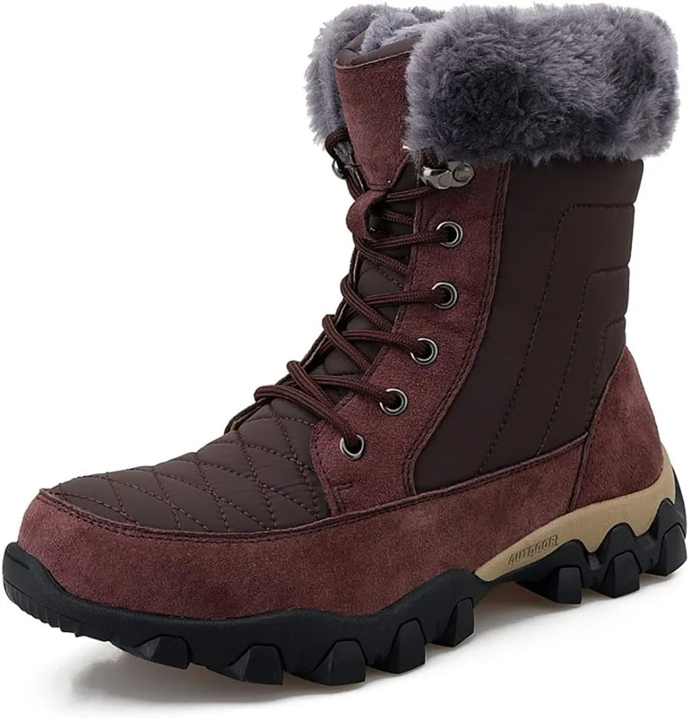Outdoor Warm Snow Boots, Winter Comfortable Fur Lined Warm Slip on Mens Waterproof Ankle Boots, for Casual Walking Soft Ankle Booties Hiking Shoes