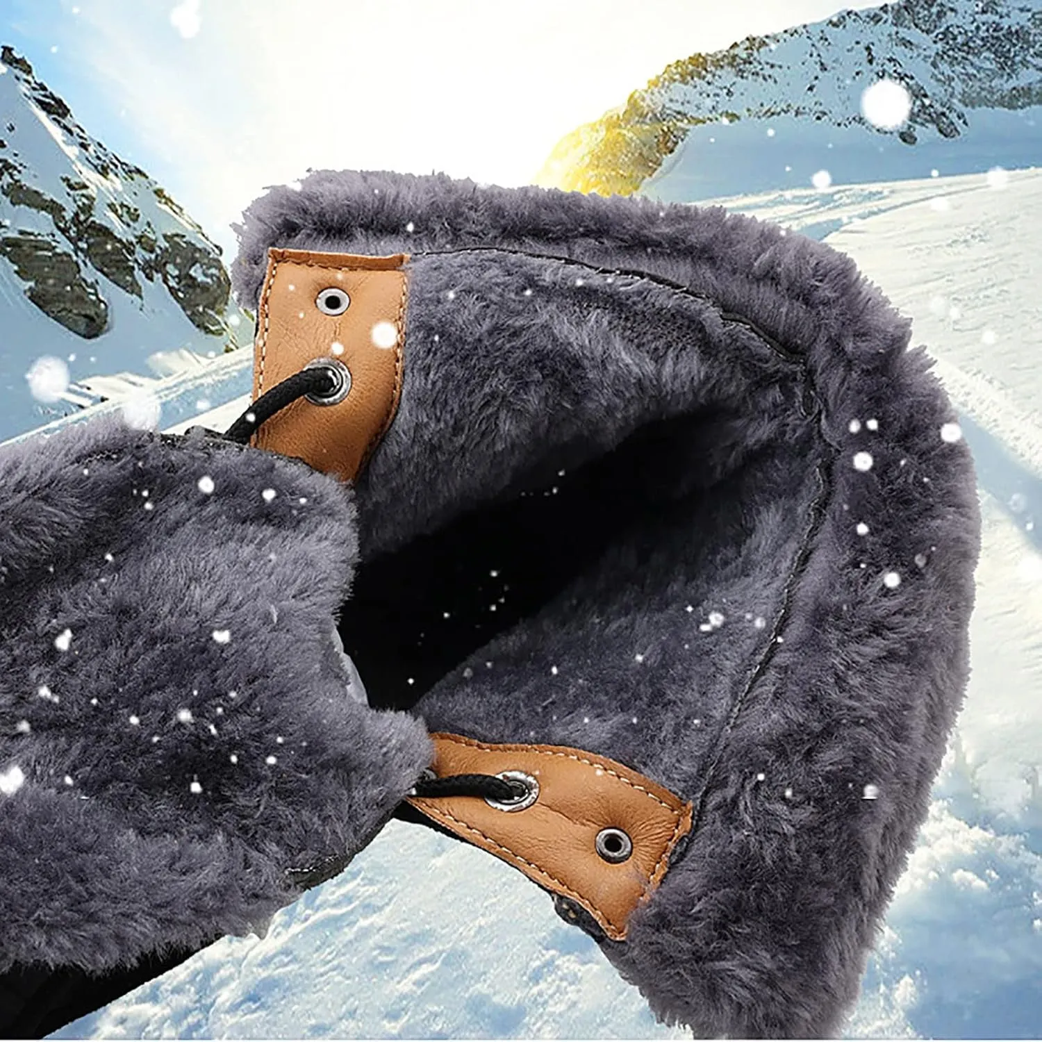 Outdoor Warm Snow Boots, Winter Comfortable Fur Lined Warm Slip on Mens Waterproof Ankle Boots, for Casual Walking Soft Ankle Booties Hiking Shoes