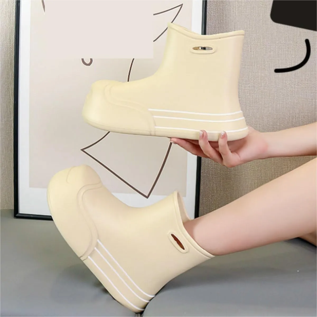 Outdoor Work Booties Women's Outdoor Thick Soled Waterproof Rain Boots Short Tube Four Season Water Shoes Outdoor Gardening Work
