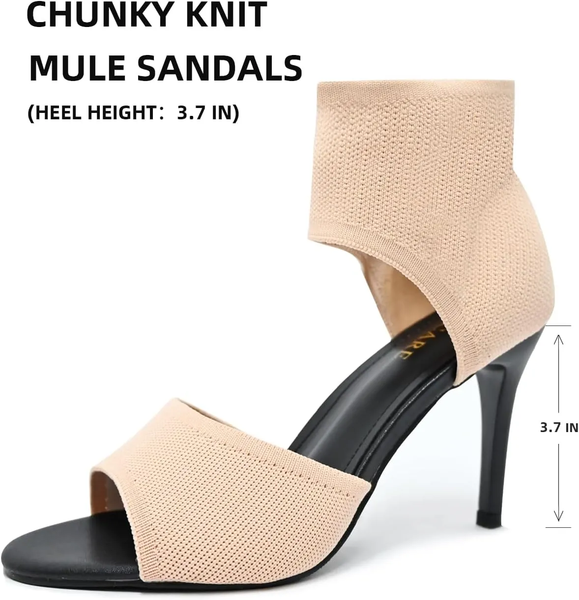 Peep Toe Heels for Women Sexy 3 Inches Stiletto Heeled Sandals for Women Open Toe Wide Stretchy Knit Heel Sandal Booties Slip On Comfortable Dressy Shoes for Prom, Party and Work