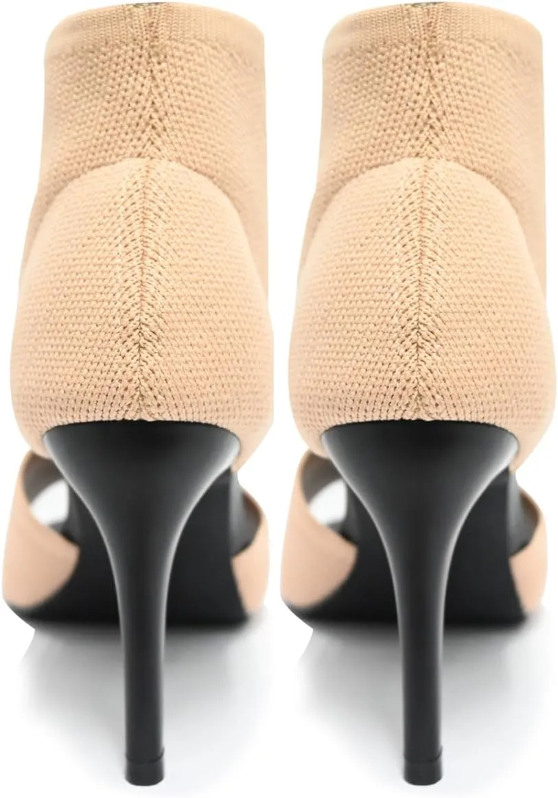 Peep Toe Heels for Women Sexy 3 Inches Stiletto Heeled Sandals for Women Open Toe Wide Stretchy Knit Heel Sandal Booties Slip On Comfortable Dressy Shoes for Prom, Party and Work