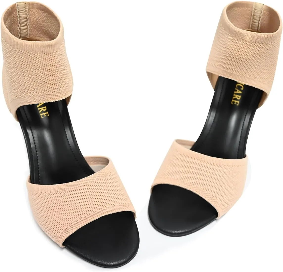 Peep Toe Heels for Women Sexy 3 Inches Stiletto Heeled Sandals for Women Open Toe Wide Stretchy Knit Heel Sandal Booties Slip On Comfortable Dressy Shoes for Prom, Party and Work