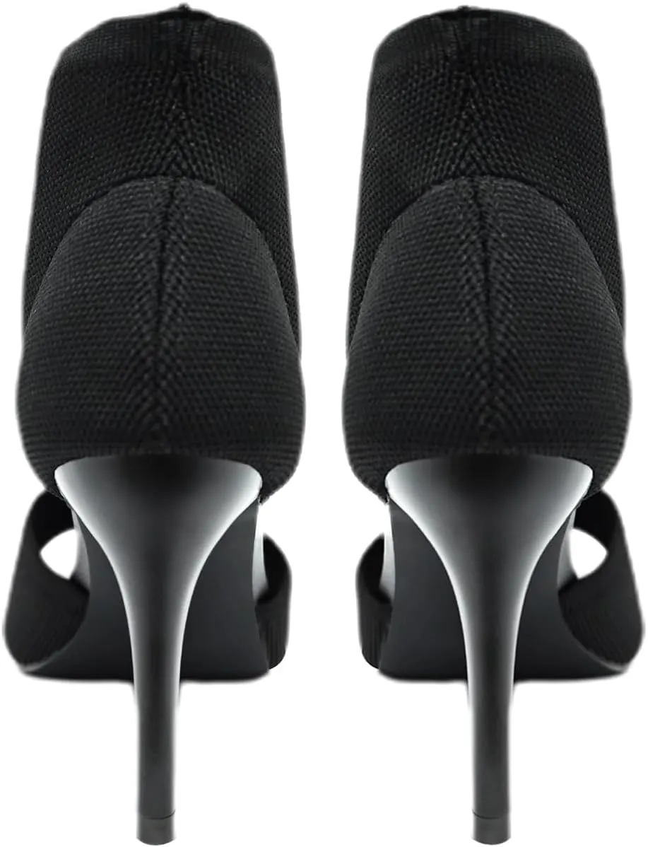 Peep Toe Heels for Women Sexy 3 Inches Stiletto Heeled Sandals for Women Open Toe Wide Stretchy Knit Heel Sandal Booties Slip On Comfortable Dressy Shoes for Prom, Party and Work