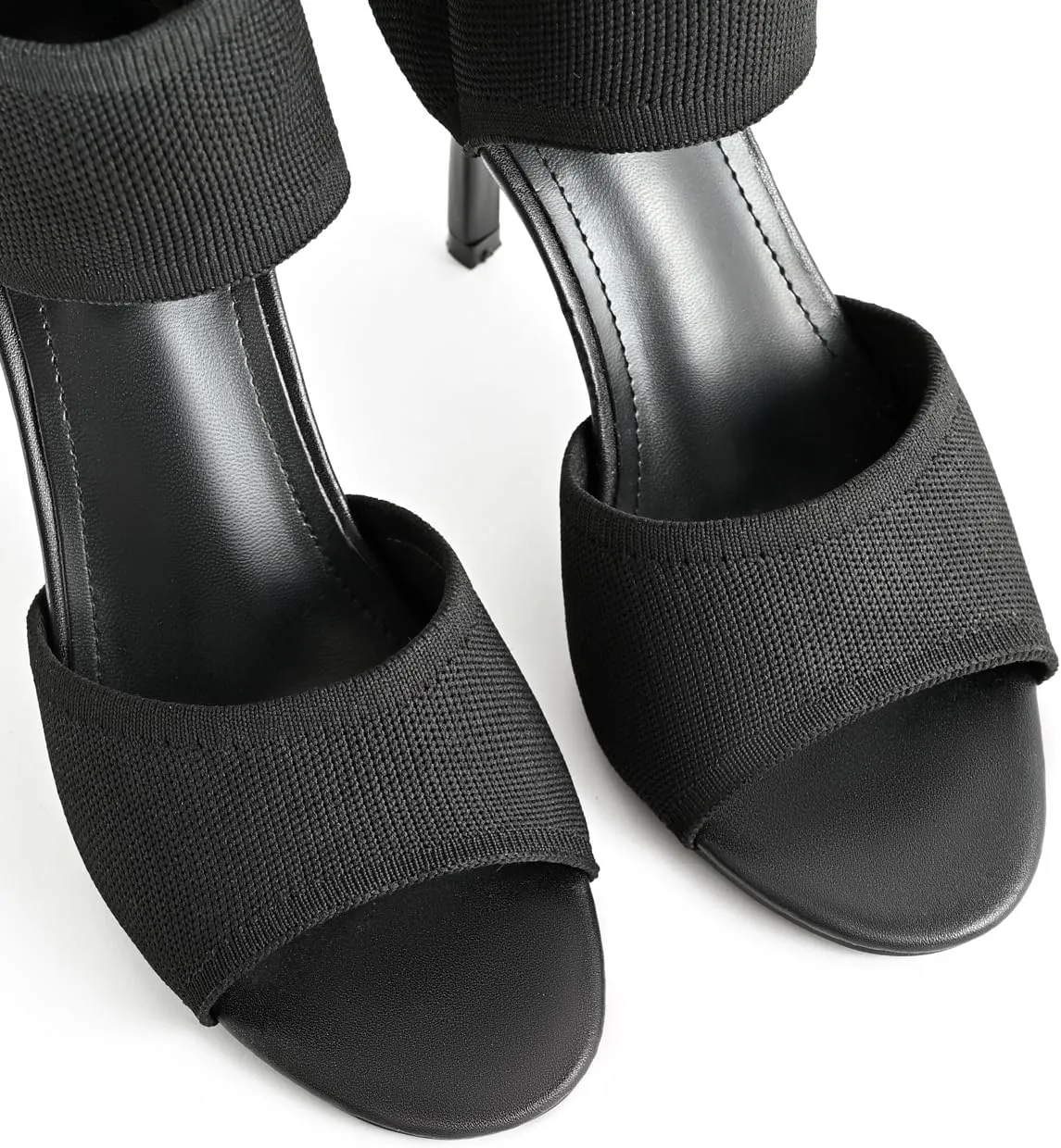 Peep Toe Heels for Women Sexy 3 Inches Stiletto Heeled Sandals for Women Open Toe Wide Stretchy Knit Heel Sandal Booties Slip On Comfortable Dressy Shoes for Prom, Party and Work