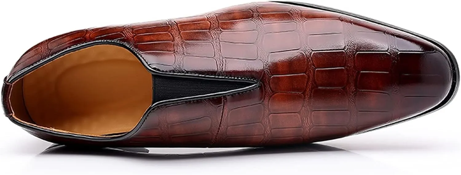 Penguin Shoes for Men Leather Classical Style Shoes for Men Slip On PU Leather Low Rubber Sole Mens (Brown, 14.5)