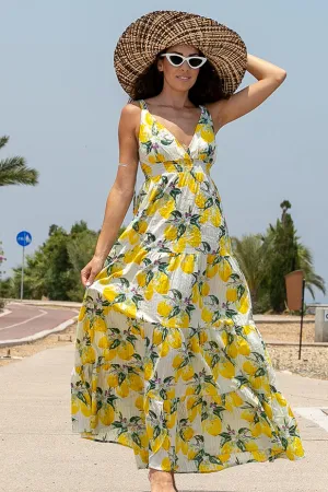 Queencii - Dress Lemons White Yellow Multicolor