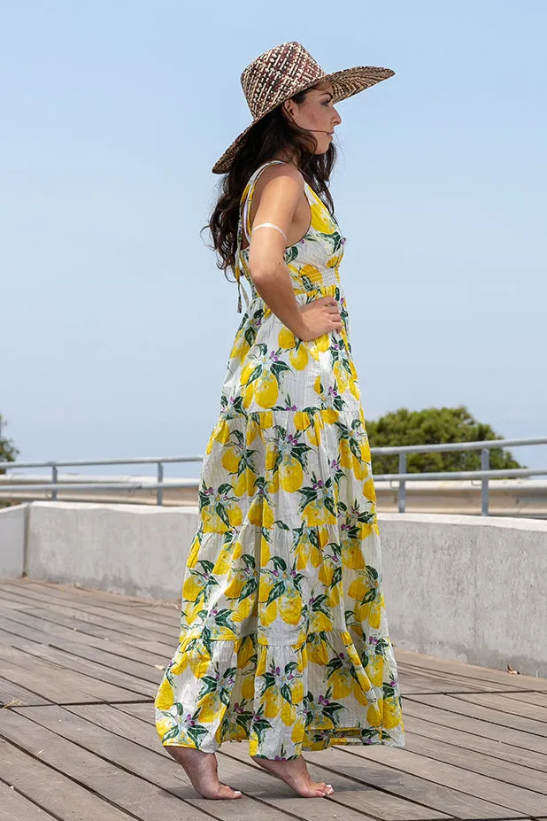 Queencii - Dress Lemons White Yellow Multicolor