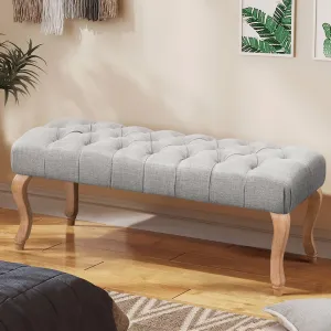 relaxed Rectangular Corduroy Upholstered Tufted Bedroom Bench, Gray