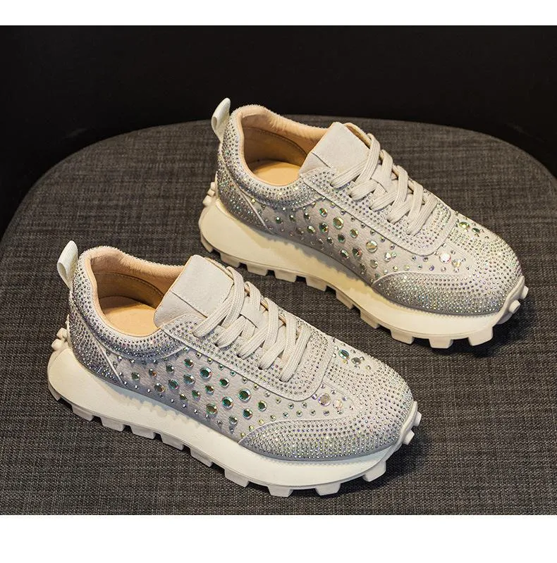 Rhinestone Thick-Sole Sneakers