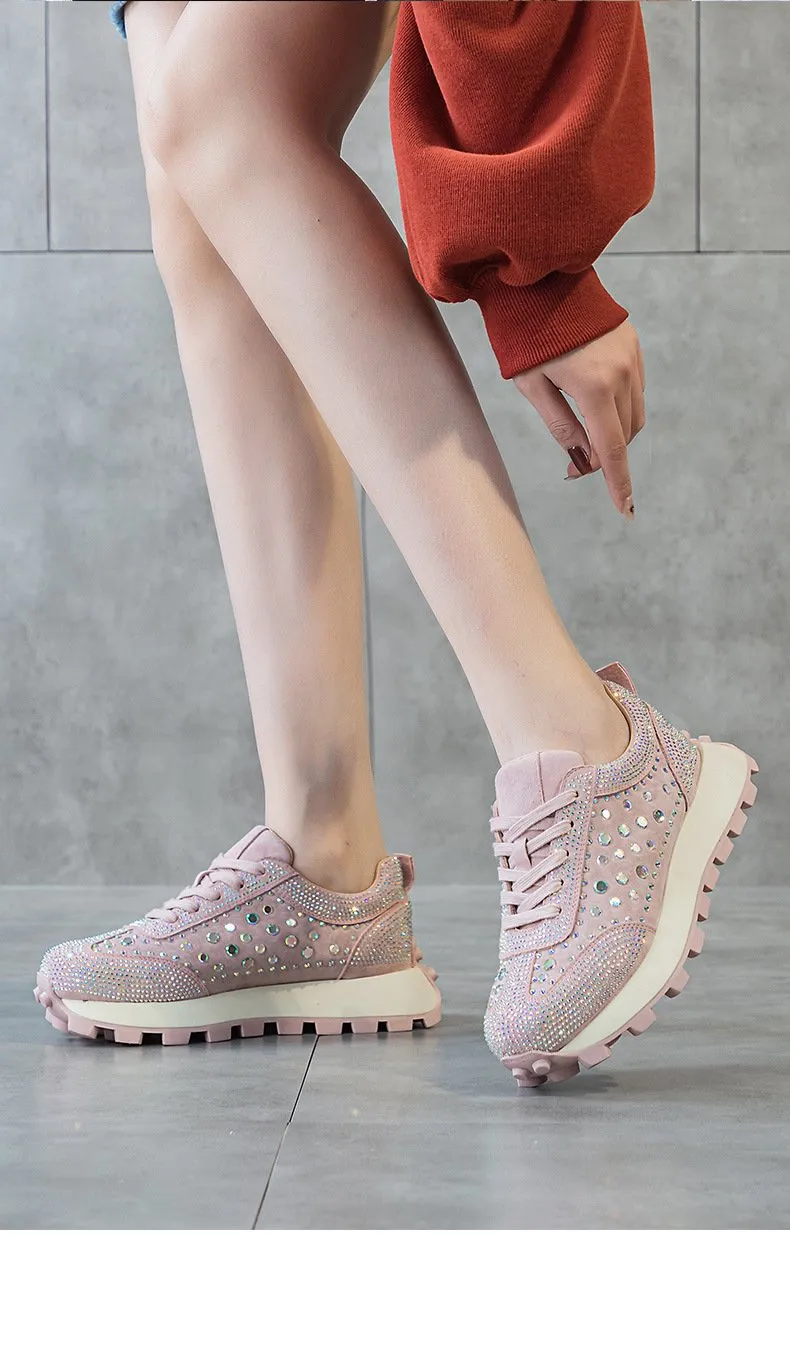 Rhinestone Thick-Sole Sneakers