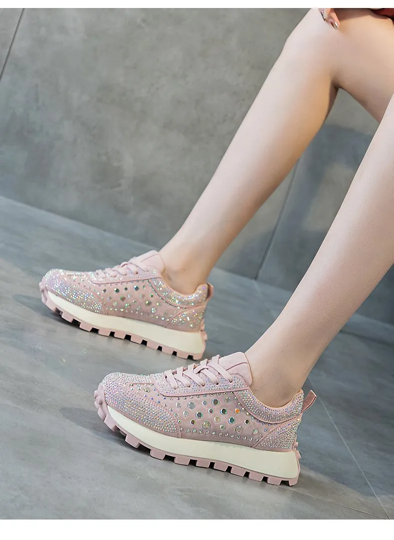 Rhinestone Thick-Sole Sneakers