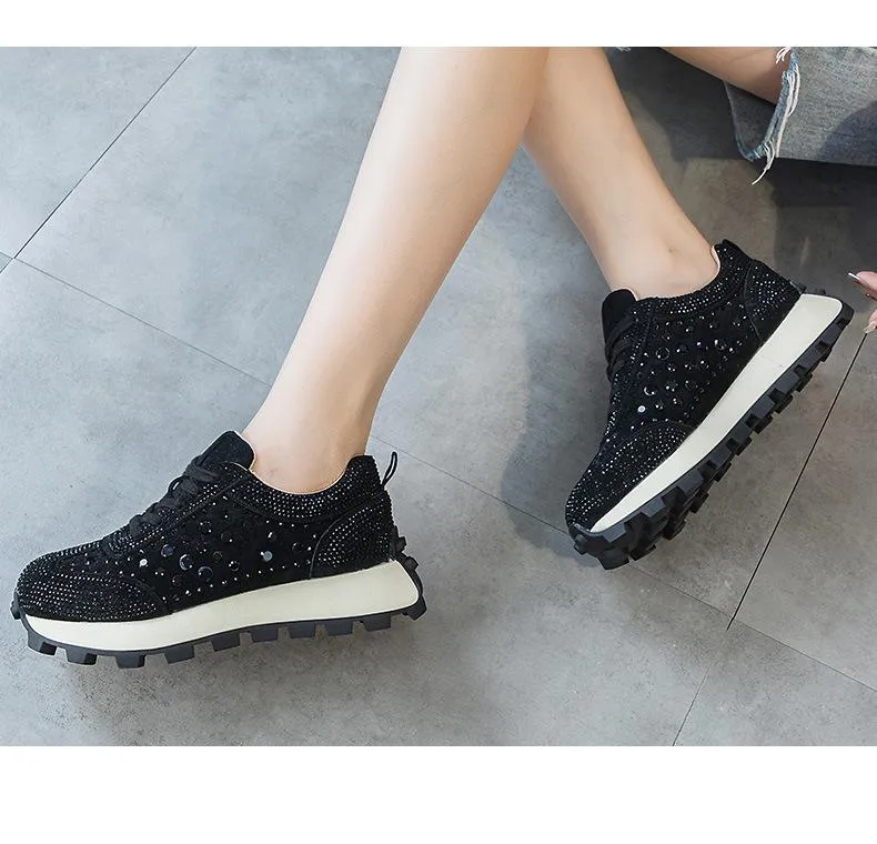 Rhinestone Thick-Sole Sneakers