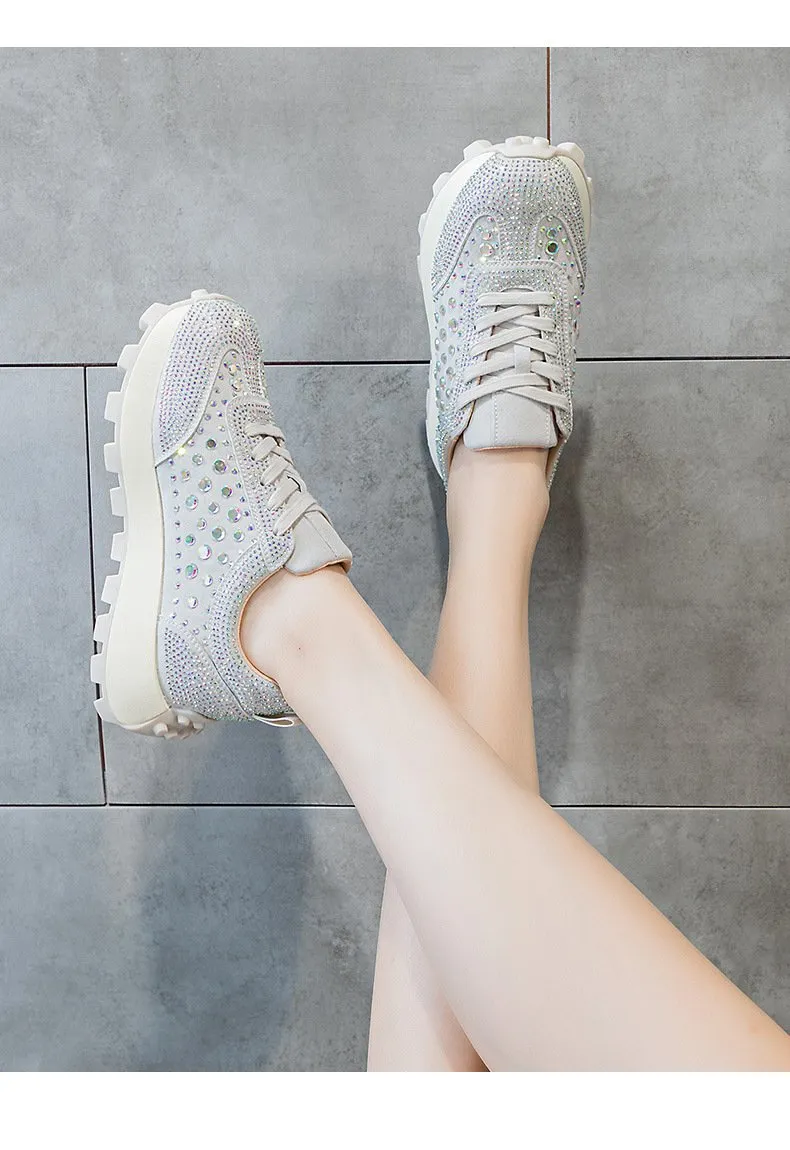 Rhinestone Thick-Sole Sneakers