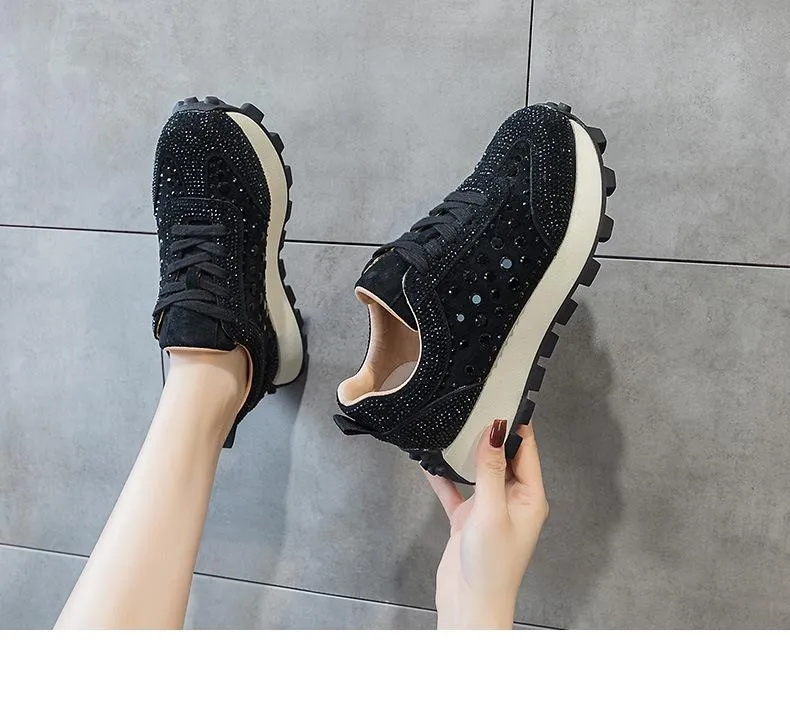 Rhinestone Thick-Sole Sneakers