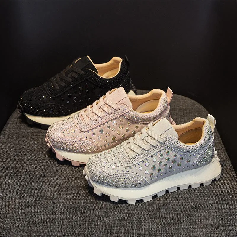 Rhinestone Thick-Sole Sneakers