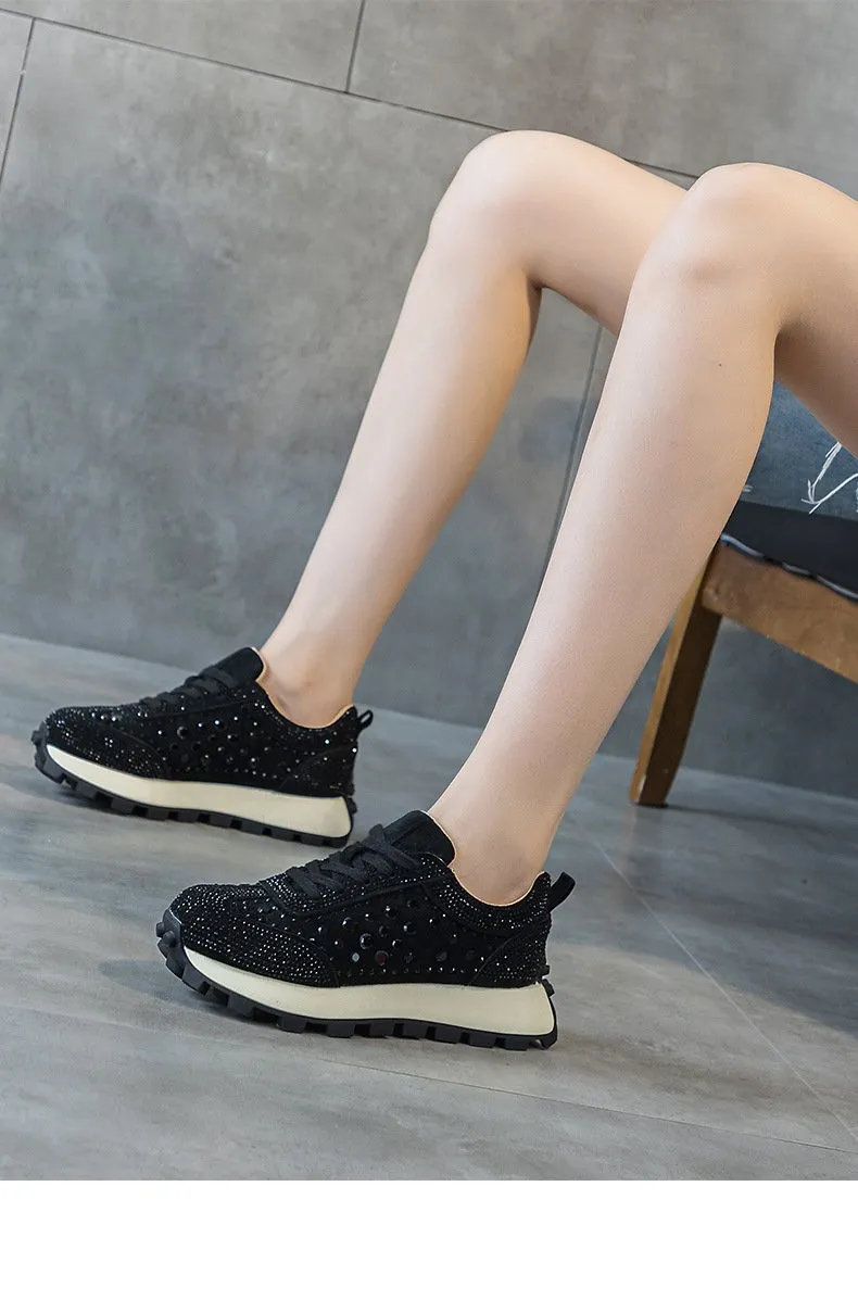 Rhinestone Thick-Sole Sneakers