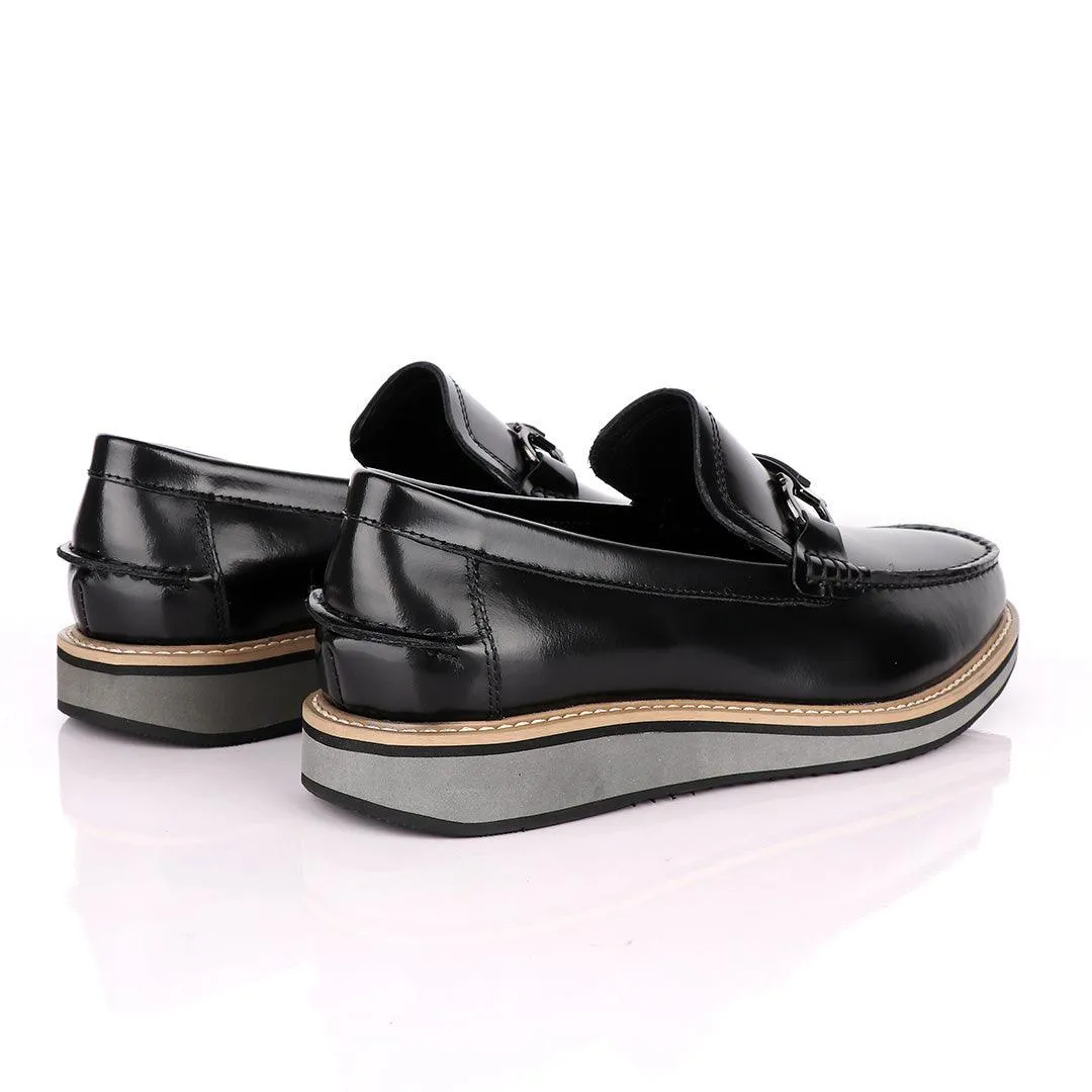 Salvatore Ferragamo Hybrid Glossy Black Leather Loafers