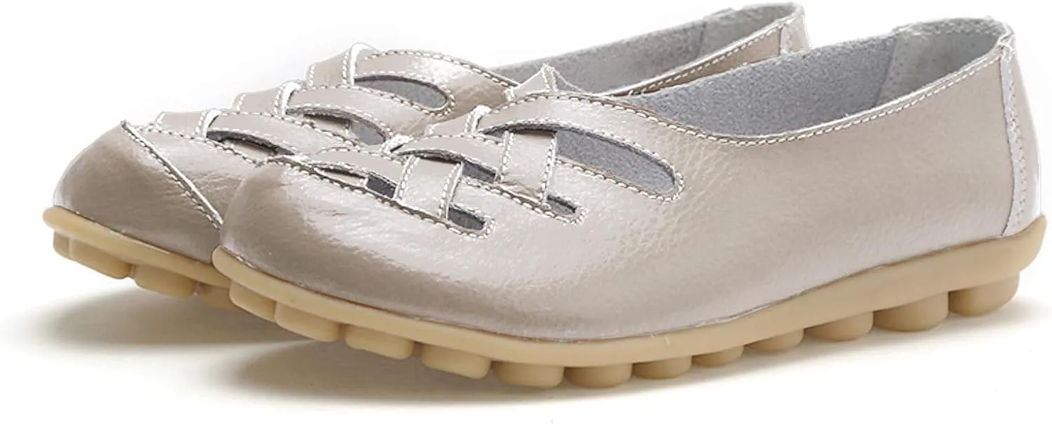 Sandals for Women 2025 Breathable Leather Loafers Hollow Soft-Soled Wedges Comfortable Cowhide Leather Shoes