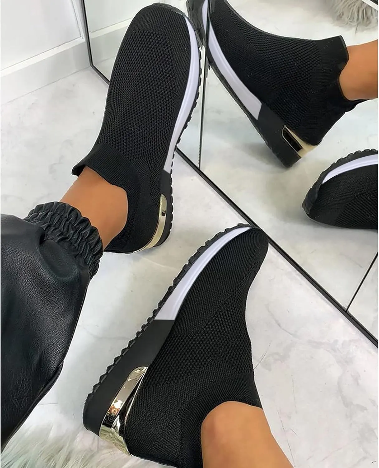 SBGMoSJ Sneakers for Women Size 8 Wide Women's Slip On Tennis Shoes Size 8 Womens White Slip On Sneakers Size 8 Platform Sneakers for Women Fashion Tan Zapatos para Mujer CModos Con Plataforma
