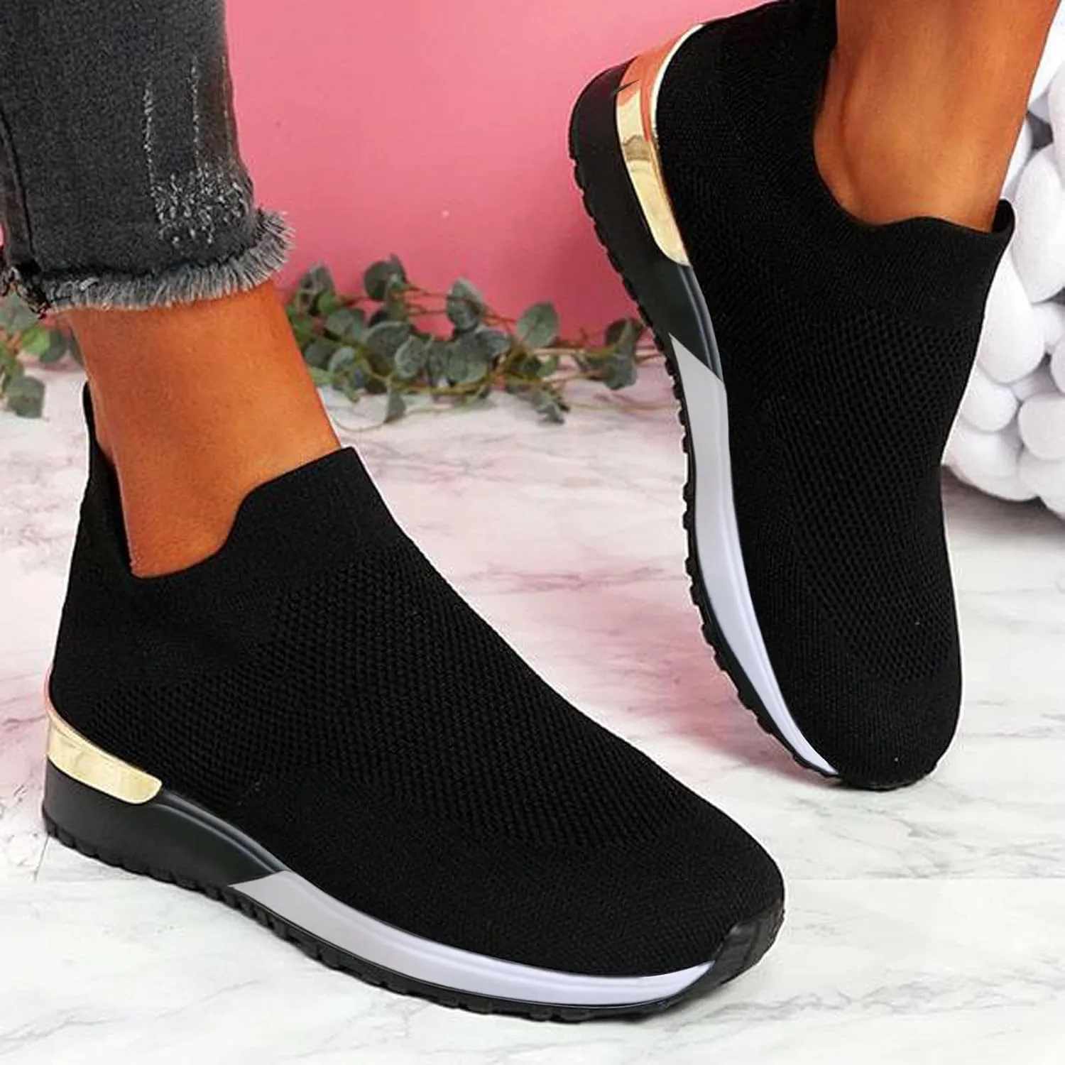 SBGMoSJ Sneakers for Women Size 8 Wide Women's Slip On Tennis Shoes Size 8 Womens White Slip On Sneakers Size 8 Platform Sneakers for Women Fashion Tan Zapatos para Mujer CModos Con Plataforma