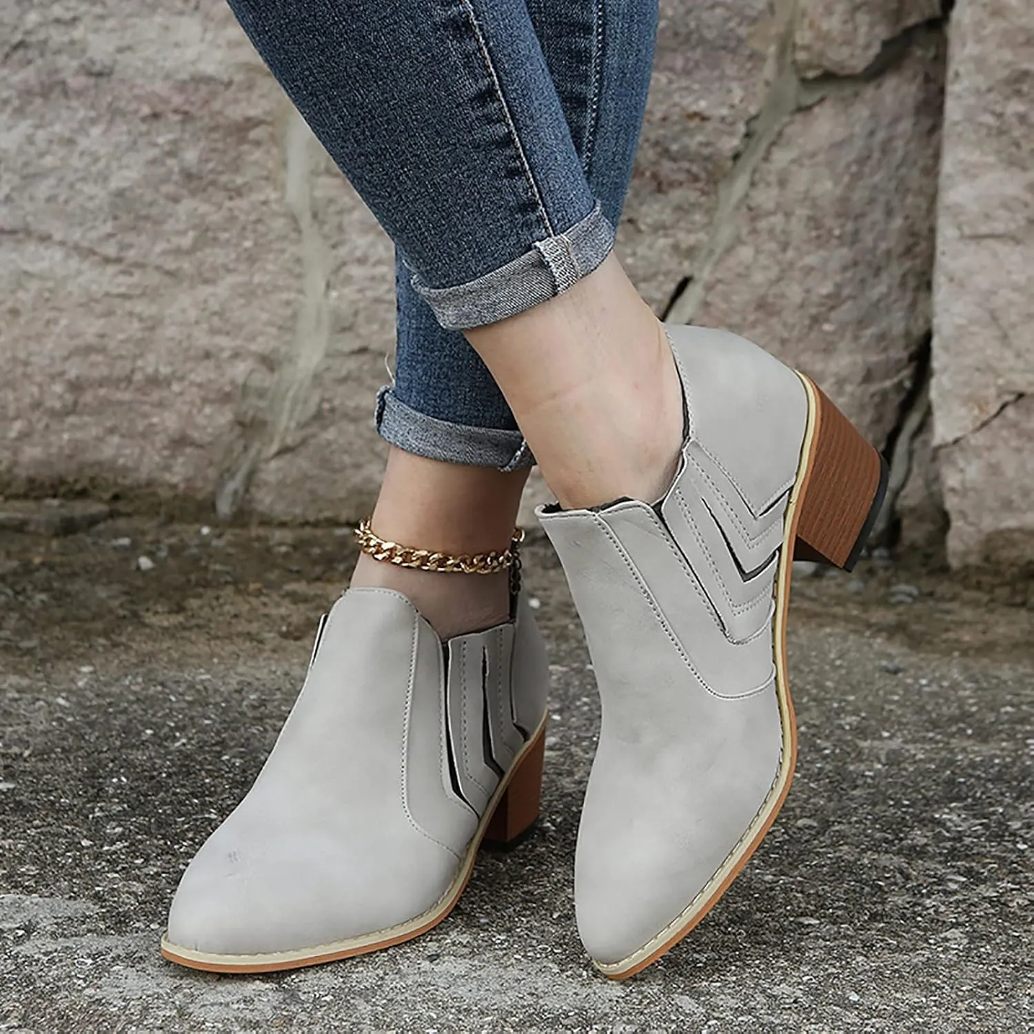 SBGMoSJ Womens Ankle Boots Low Heel Orthopedic Wide Width Dress Booties for Women Plus Size Ankle Boots for Women Size 9.5 Wide Black Booties with Silver Studs Women Black Ankle Boots Flat