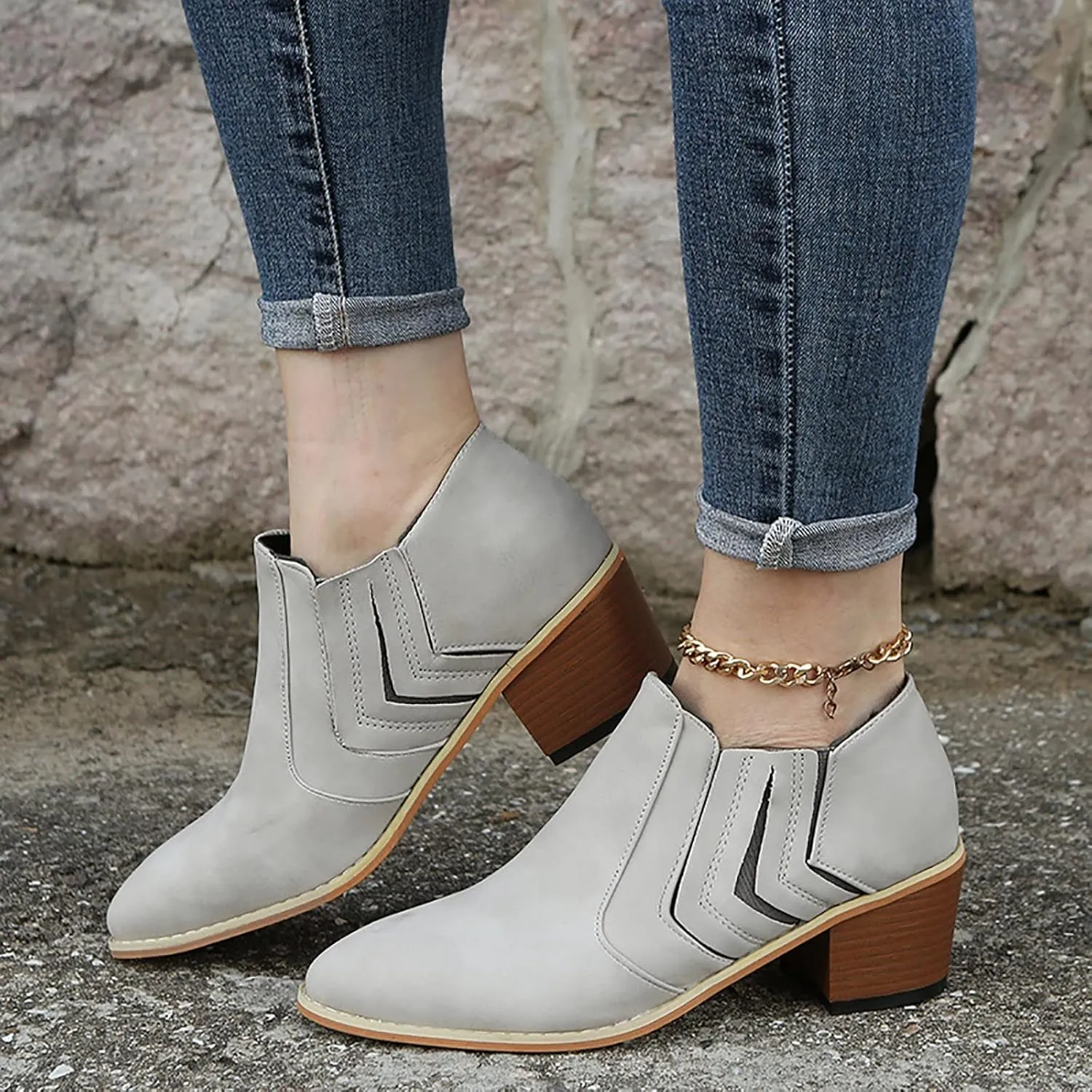 SBGMoSJ Womens Ankle Boots Low Heel Orthopedic Wide Width Dress Booties for Women Plus Size Ankle Boots for Women Size 9.5 Wide Black Booties with Silver Studs Women Black Ankle Boots Flat