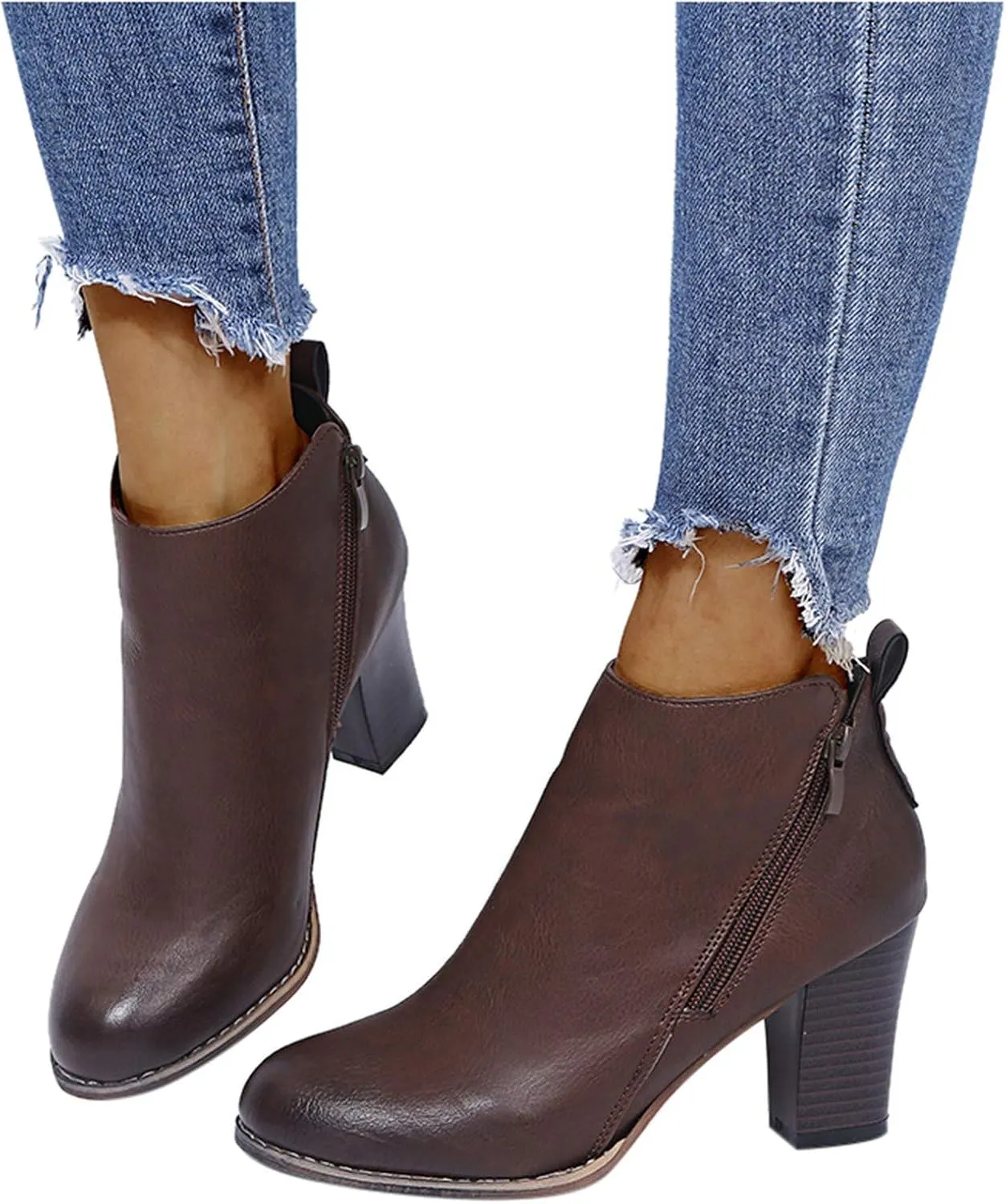 SBGMoSJ Womens Ankle Boots White Ankle Cowgirl Boots for Women Womens Leather Ankle Boots Heel Brown Leather Wedge Booties for Women Ankle Boot Women Comfort