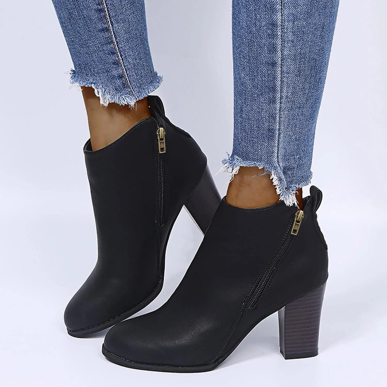 SBGMoSJ Womens Ankle Boots White Ankle Cowgirl Boots for Women Womens Leather Ankle Boots Heel Brown Leather Wedge Booties for Women Ankle Boot Women Comfort