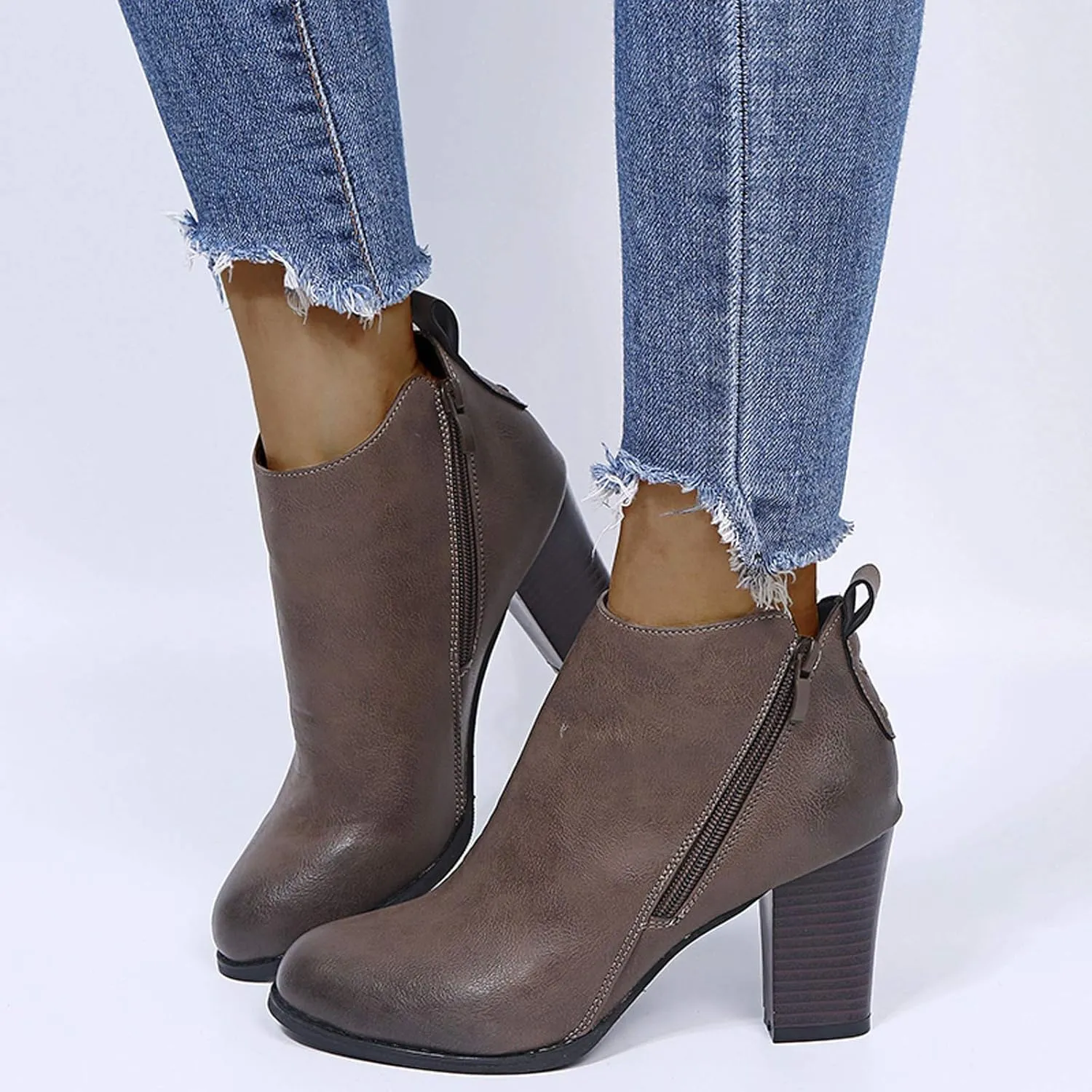 SBGMoSJ Womens Ankle Boots White Ankle Cowgirl Boots for Women Womens Leather Ankle Boots Heel Brown Leather Wedge Booties for Women Ankle Boot Women Comfort