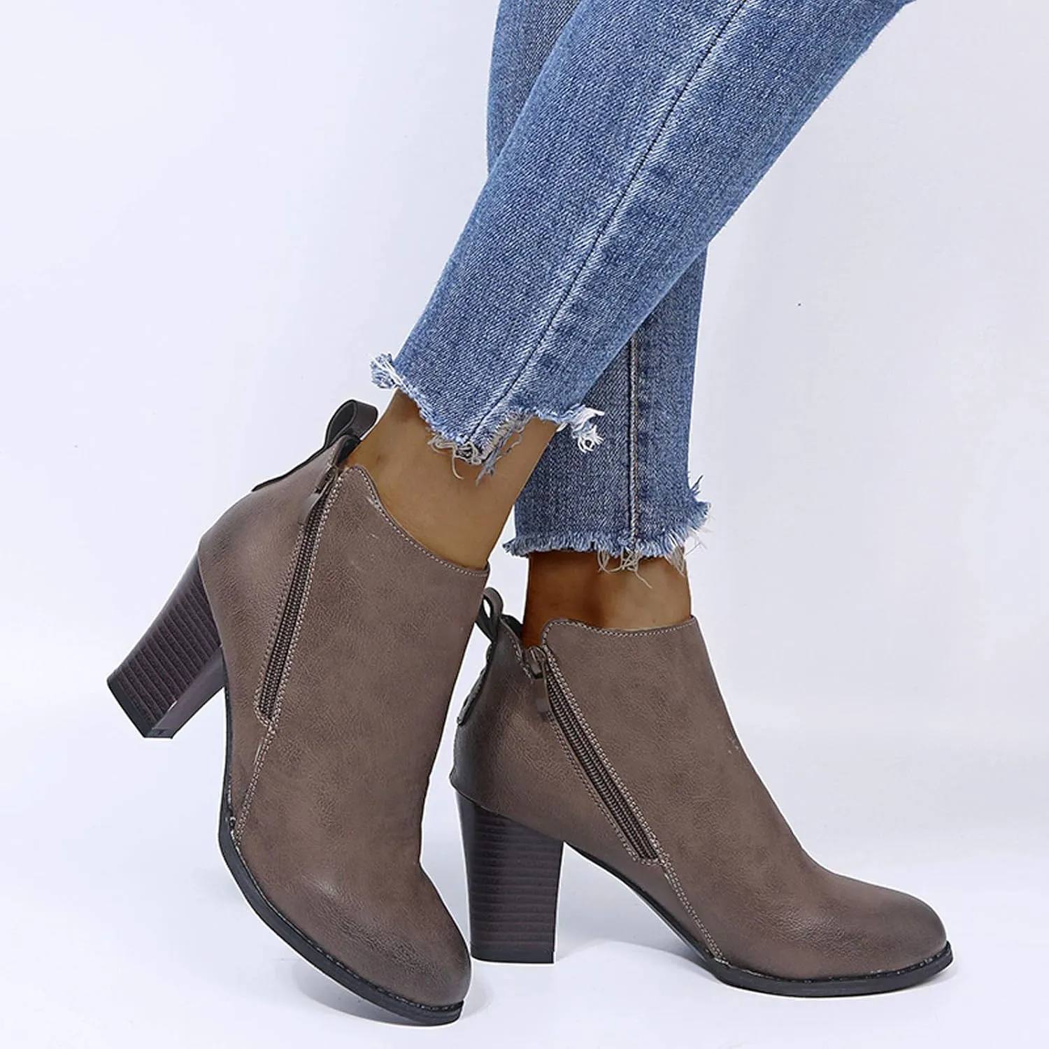 SBGMoSJ Womens Ankle Boots White Ankle Cowgirl Boots for Women Womens Leather Ankle Boots Heel Brown Leather Wedge Booties for Women Ankle Boot Women Comfort